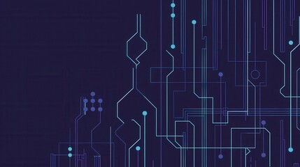 Fototapeta premium Abstract circuit board design with glowing lines and nodes on a dark background, representing technology and digital innovation.