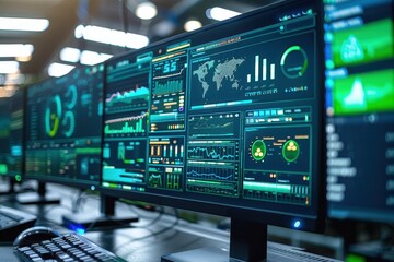 High-Tech Data Monitoring in Modern Control Room