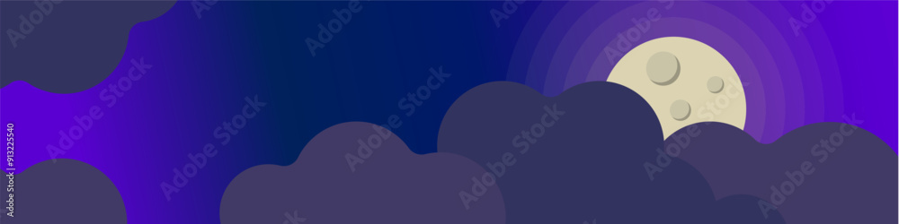 Poster vector background of the moon with clouds. night vector background. moon hidden behind clouds vector