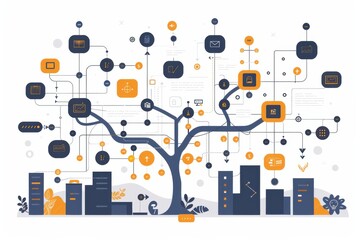 Digital Mind Map Illustrating Complex Connections and Flows