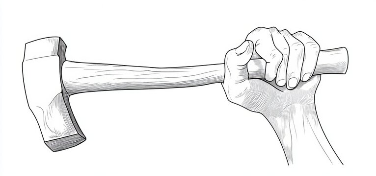 hand holding axe, black and white