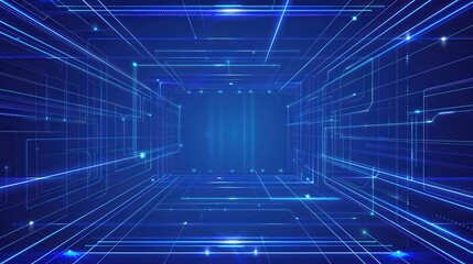Futuristic blue digital abstract background with glowing lines and geometric patterns, perfect for technology and innovation themes.