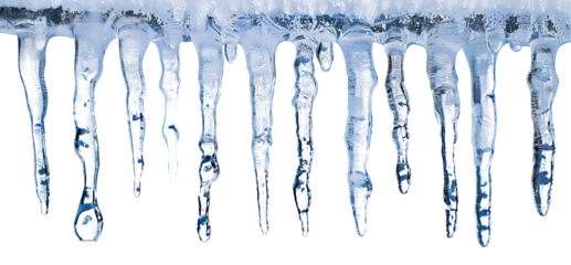 Long, blue, crystal-clear icicles, cut out