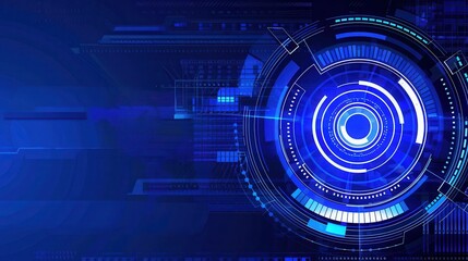 Obraz premium Futuristic digital background with circular shapes and blue neon lights, ideal for technology, design, or innovation themes.