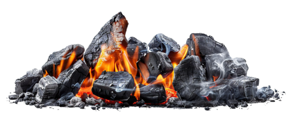 Smoldering burning coals, cut out