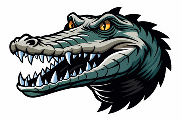 Angry aligator with open mouth from which fangs are visible. Vector illustration
