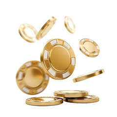 Golden casino chips falling, cut out