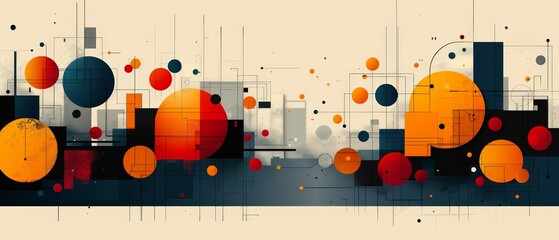 Obraz premium Abstract Digital Artwork, Cityscape with Geometric Patterns