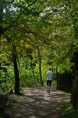man walking in a forest