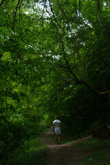 man walking in a forest