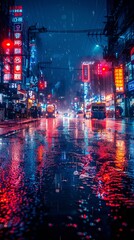 Obraz premium City Street at Night in the Rain