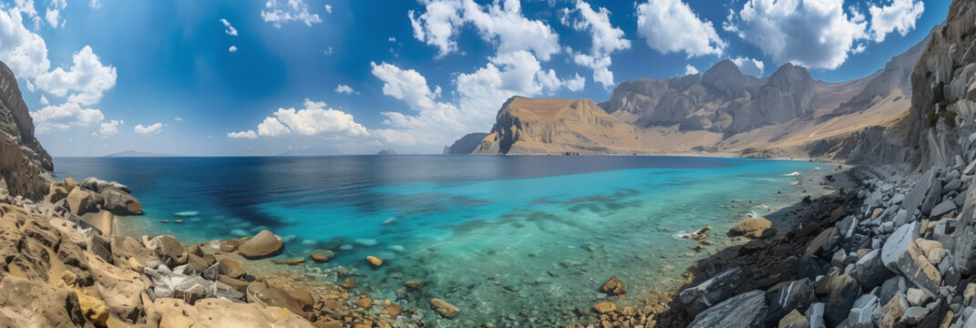 Panoramic View of Rocky Shoreline and Turquoise Waters in Anafi, Greece
