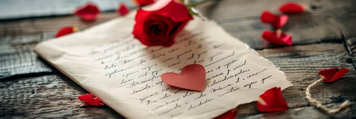 A love letter with a heart on it and a rose on top