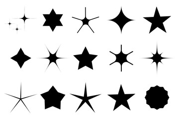 Set of star icons. Various star shapes. Black silhouette stars. Vector collection.