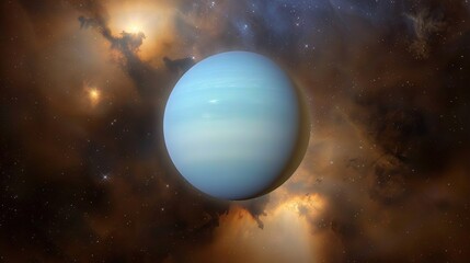   An artist's depiction of a celestial body in the sky featuring a central star and surrounding cloud formations