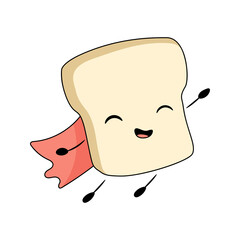 cute bread toast fly super hero print illustration design