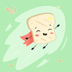 cute bread toast fly super hero print design textile