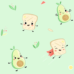 cute baby avocado toast seamless pattern design