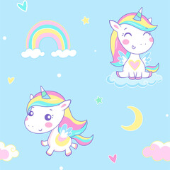 cute baby unicorn magic seamless pattern