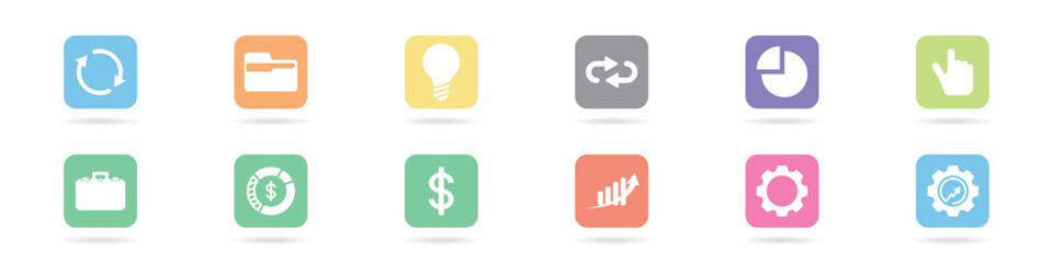 Business icons vector set. Icons for internet and web design vector. Simple finance and business icons. Set of economic icon logos. Buttons with business icons.
