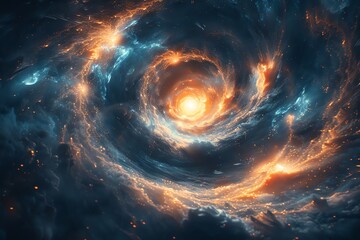 Obraz premium hauntingly beautiful Digital Rendering using pixel art technique, showcasing worms-eye view of Black Holes with intricate details and cosmic radiance