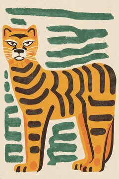Vintage tiger illustration in expressive abstract style