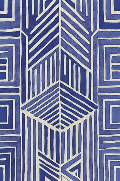 Intricate blue and white geometric illustration pattern