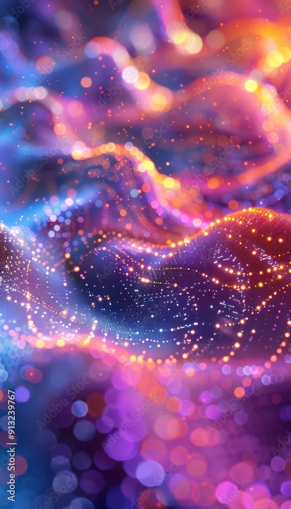 Poster vibrant abstract background with colorful light waves and particles, creating a dynamic, energetic a