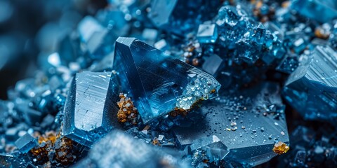 A blue rock with brown specks on it. The rock is rough and jagged