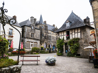 Naklejka premium Place du Puits square in Rochefort-en-Terre village, French Brittany, France