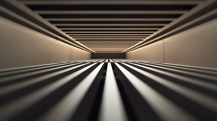 Naklejka premium a close-up view of an air vent on a ceiling. The perspective focuses on the slats of the vent, creating a vanishing point effect