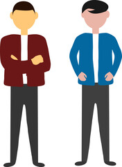 Faceless employee character design in minimalist style, editable vector shapes. Employees standing in different poses and clothes