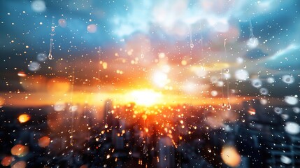 Technological Weather Collage with Futuristic Rain, Virtual Sun, and Holographic Snow