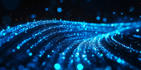 	 Blue binary code background with glowing lights and data flowing, technology concept	