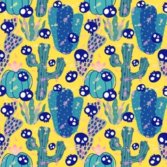 Naklejka premium Summer floral seamless cartoon cactus pattern for wrapping paper