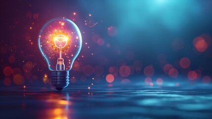 A light bulb with intricate gears inside illustrates innovation, creative thinking, and new technological ideas, representing the fusion of creativity and engineering