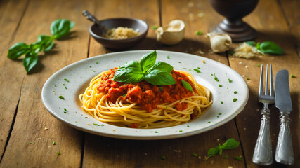 pasta with tomato sauce and basil