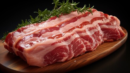 Fototapeta premium Close view of bacon, front view from above, studio lighting, isolated white background.
