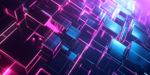 background with neon glowing cubes, in the style of cyber technology