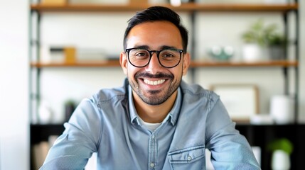 Fototapeta premium Confident Young Startup Founder Working at Desk in Modern Office with Clean Background