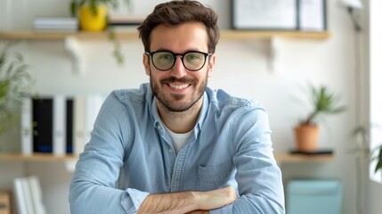 Obraz premium Confident Young Startup Founder in Modern Office Setting
