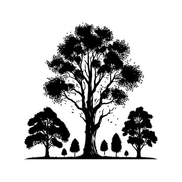 black trees silhouette nature scene clip art preview