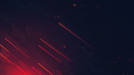Abstract background with red lines, circles, and dots on dark blue backdrop.