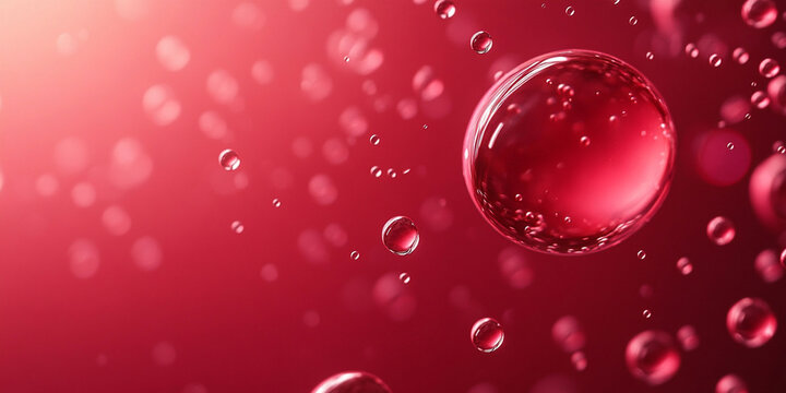 A red background with bubbles, bubbles in the foreground, bubbles floating up and down