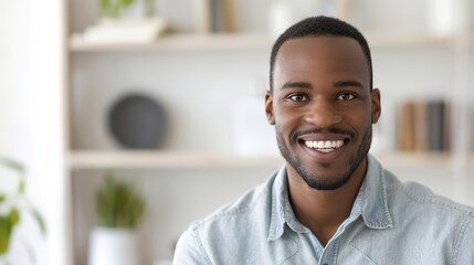 Cheerful Man with Dimples Connecting in Casual Studio Setting