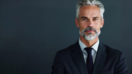 Confident Mature Businessman in Tailored Suit with Serious Expression in Studio Setting