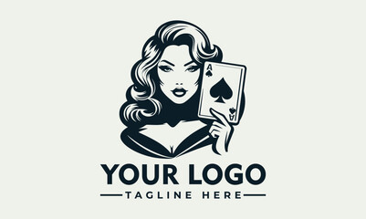 Woman holding ace of spades vector logo within spade symbol spade perfect for casino or gamblingthemed designs, playing card illustrations, and game graphics.