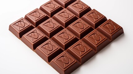 Fototapeta premium Close view of chocolate, front view from above, studio lighting, isolated white background.