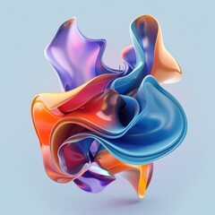 Obraz premium Vibrant 3D fluid sculpture with glossy colorful ribbons floating in a clean studio setting.