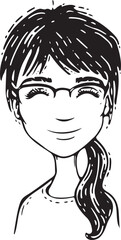 vector portrait of a girl with a ponytail and glasses for avatar, personalization and identification